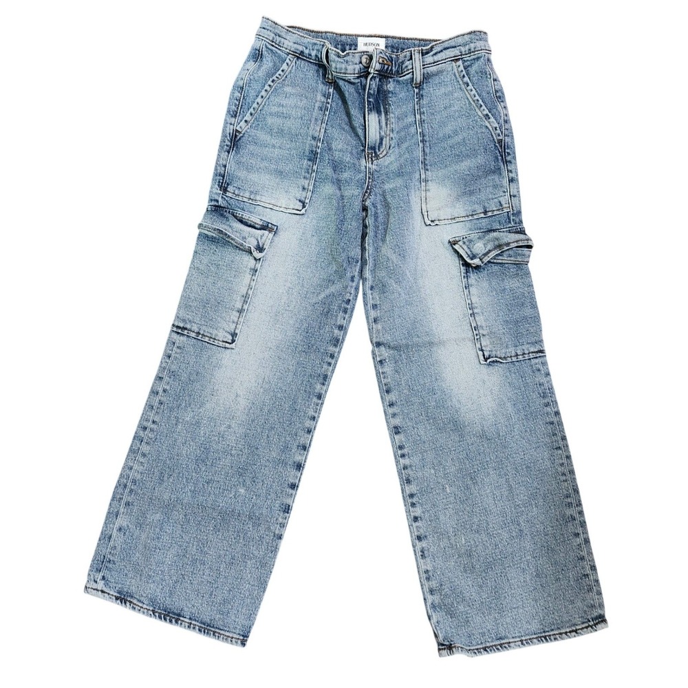 Hudson Rosalie Cargo Jeans Women 28 Blue Wide Leg Utility Denim Pants Boho